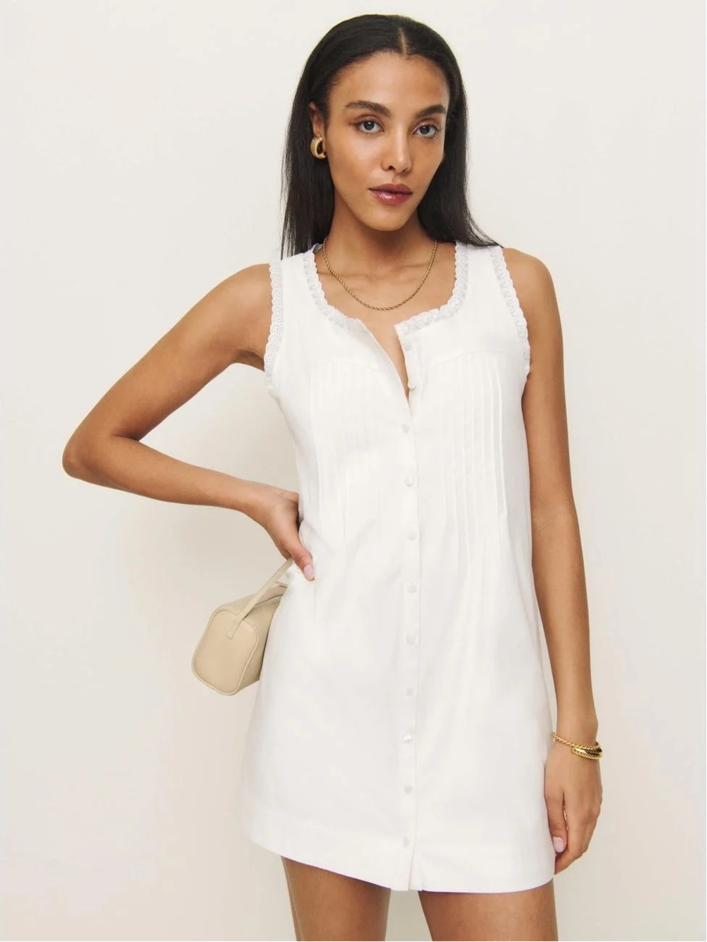 Reformation White Sleeveless Button-Front Mini Dress - Picture 1 of 6